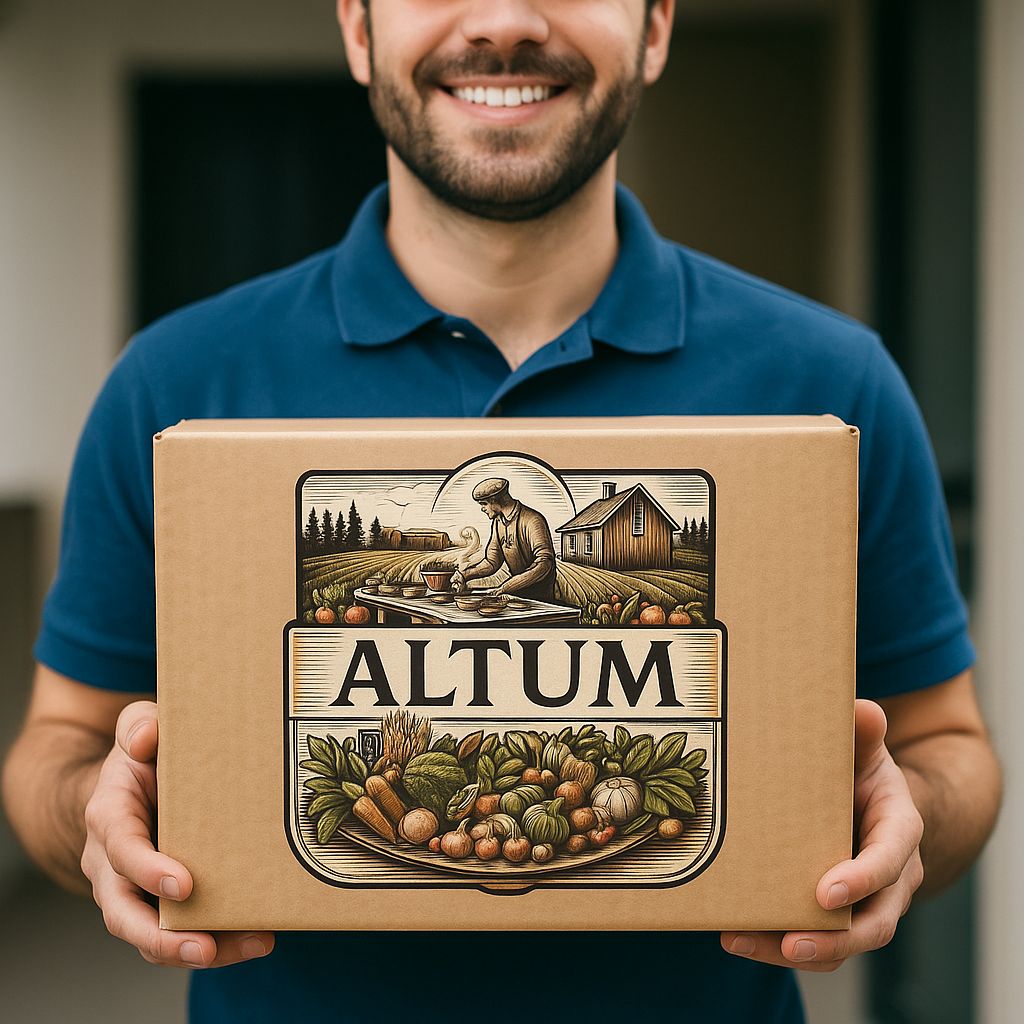 Repartidor entregando un menú a domicilio para empresas de Altum Foods