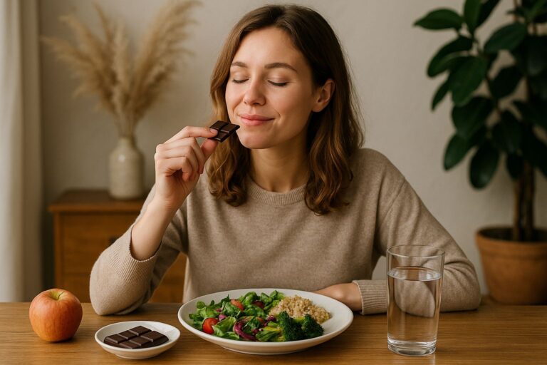 representación de chica comiendo y disfrutando